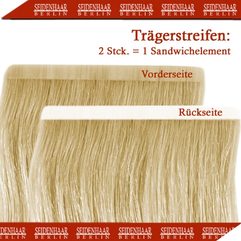 Tape-Extensions von Seidenhaar Berlin - Hochwertige Echthaar Haarverlängerungen in Remy-Qualität - Farbe: mittelblond #22 (Bild 5)