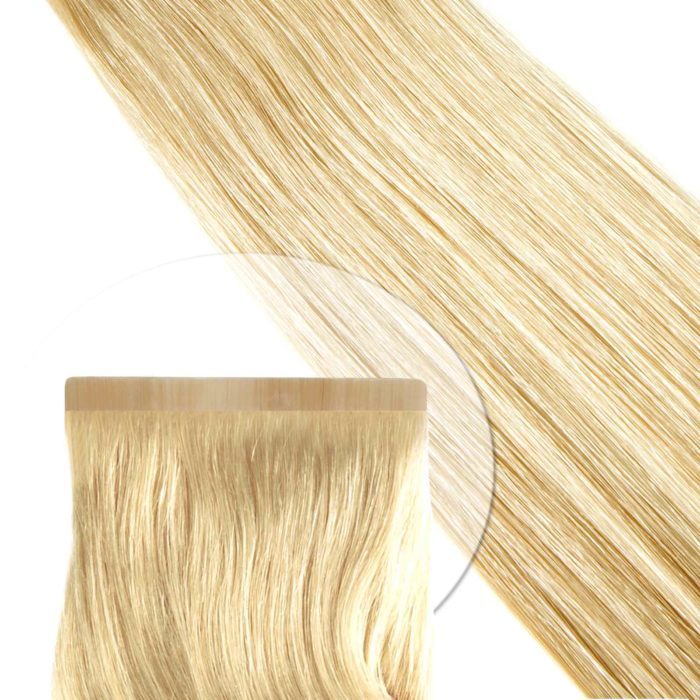 Tape-Extensions von Seidenhaar Berlin - Hochwertige Echthaar Haarverlängerungen in Remy-Qualität - Farbe: mittelblond #22 (Bild 1)